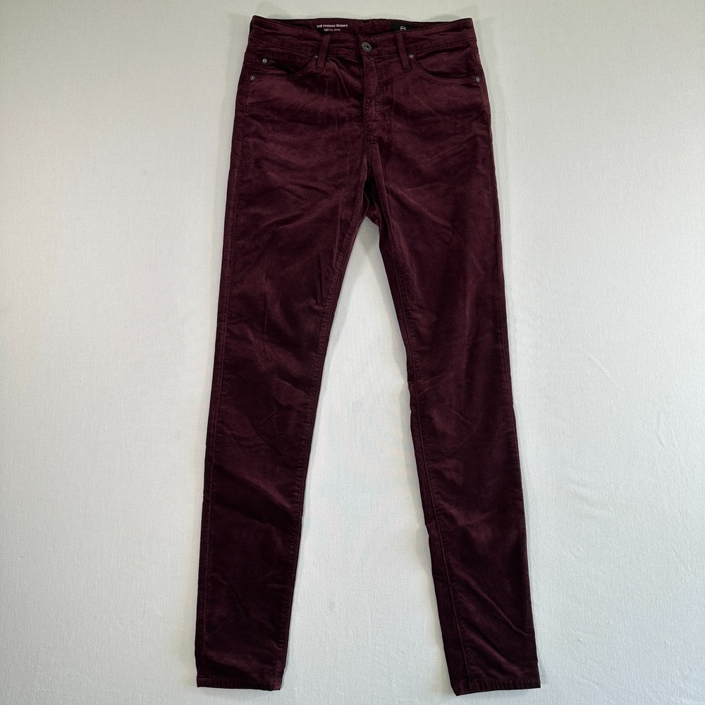 Ag Adriano Goldschmied Womens The Farrah Skinny Velvet Maroon Pants Size 27R